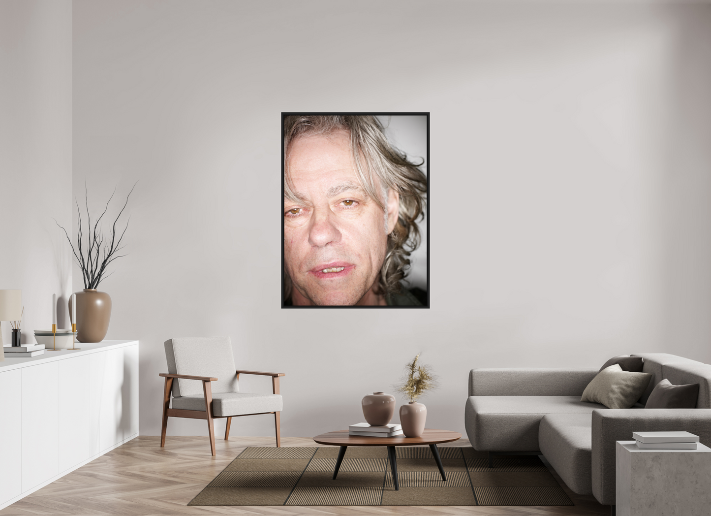 105 x 140 cm, Floater Frame | Black Matte Bob Geldof 03