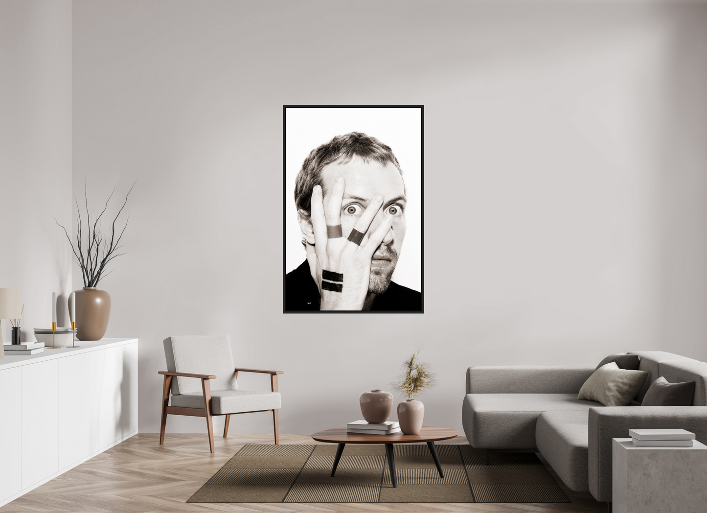 100 x 150 cm, Floater Frame | Black Matte Chris Martin - Coldplay 02