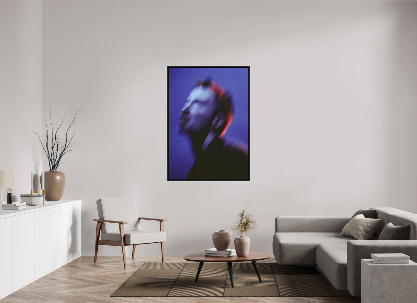 100 x 140 cm, Floater Frame | Black Matte Thom Yorke - Radiohead 01