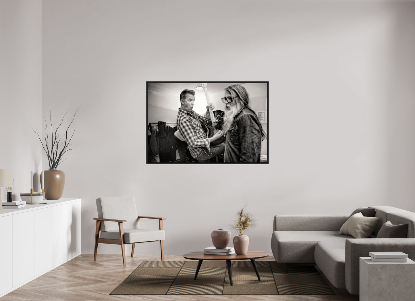 150 x 100 cm, Floater Frame | Black Matte Josh Homme - Queens of the Stone Age Live 01