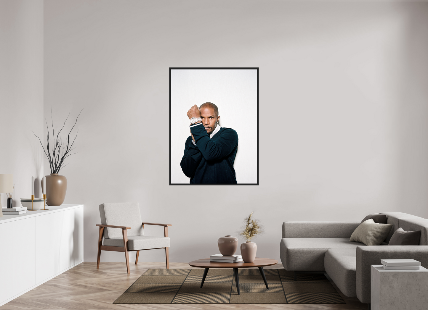 105 x 140 cm, Floater Frame | Black Matte Jamie Foxx 03