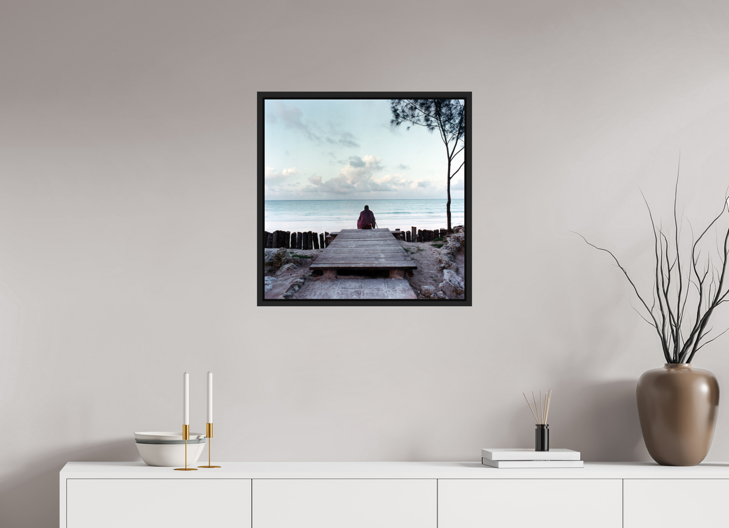 60 x 60 cm, Floater Frame | Black Matte Massai - Zanzibar, Tansania 01
