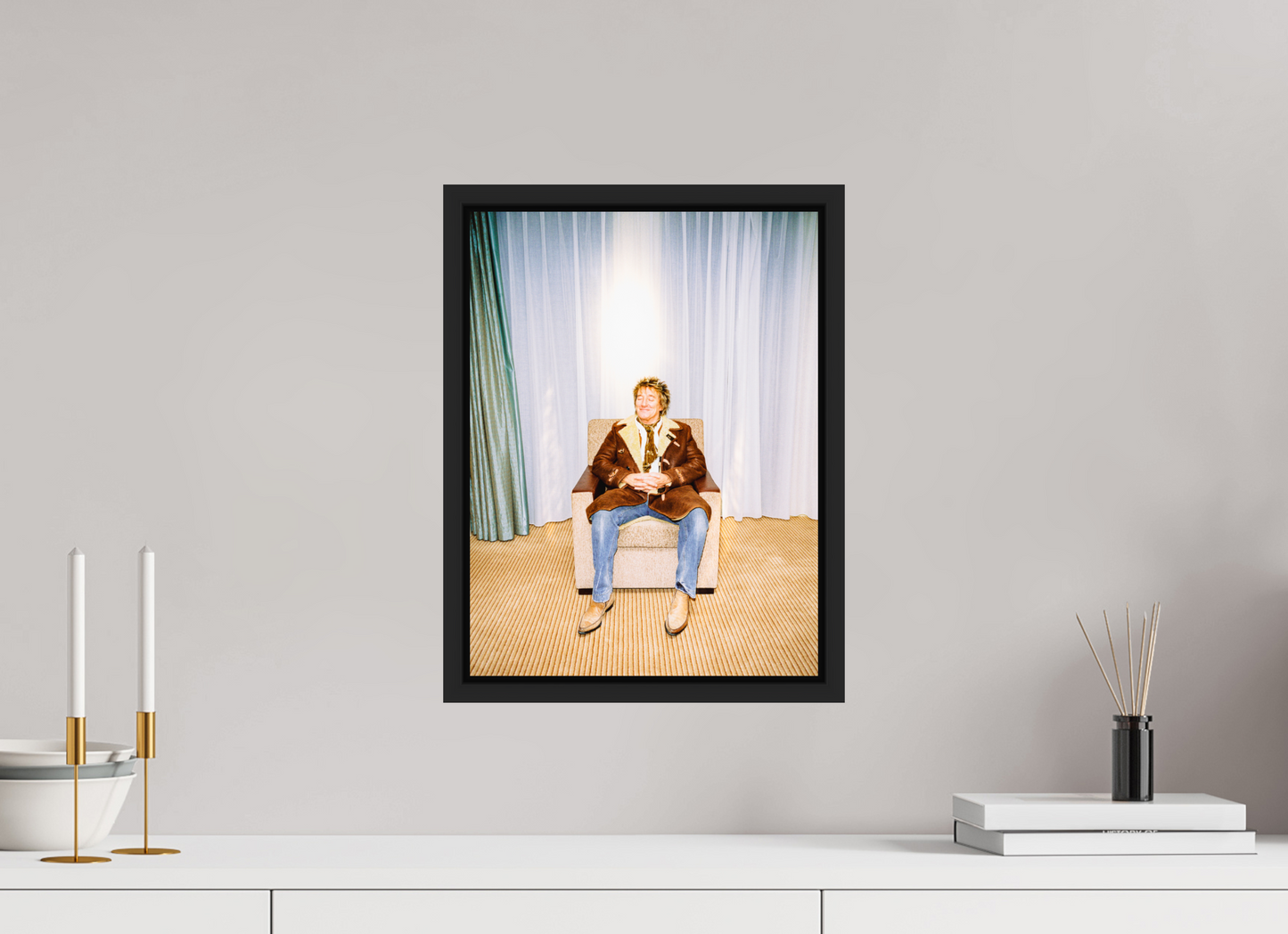 30 x 40 cm, Floater Frame | Black Matte Rod Stewart 01