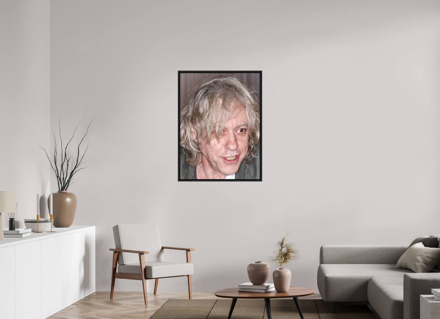 75 x 100 cm, Floater Frame | Black Matte Bob Geldof 05