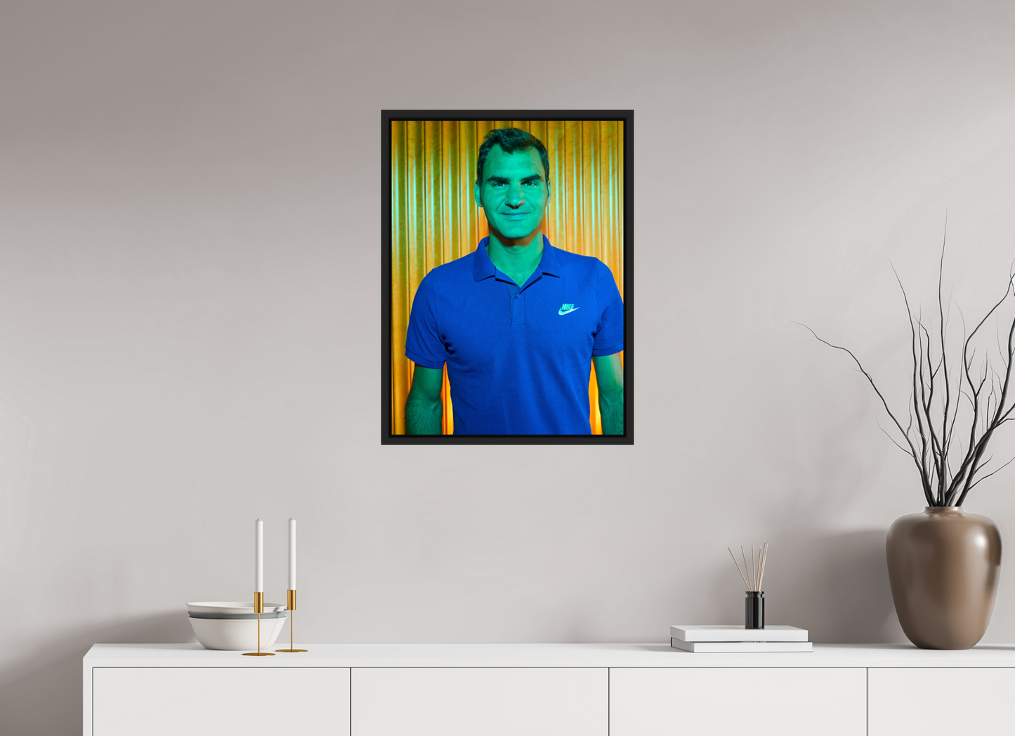 50 x 67,7 cm, Floater Frame | Black Matte Roger Federer 03
