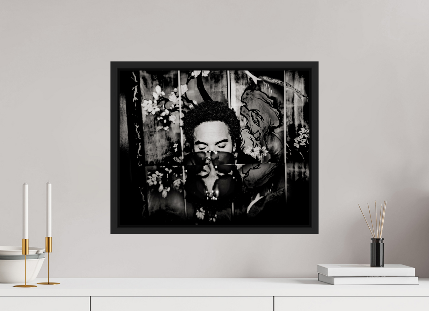 49,1 x 40 cm, Floater Frame | Black Matte Lenny Kravitz 01
