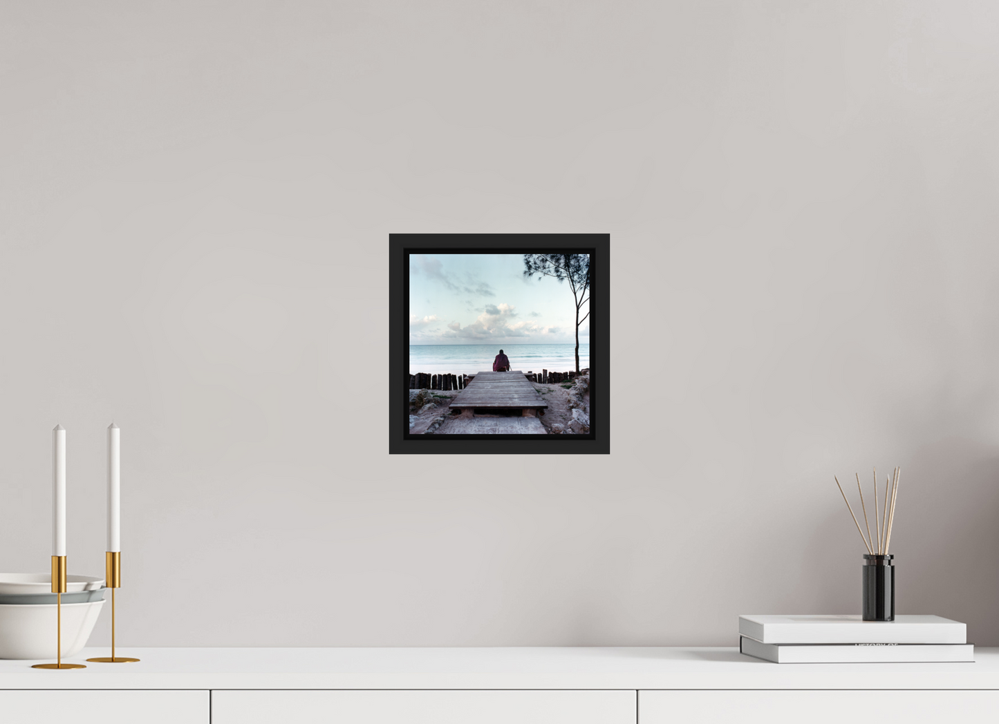 20 x 20 cm, Floater Frame | Black Matte Massai - Zanzibar, Tansania 01