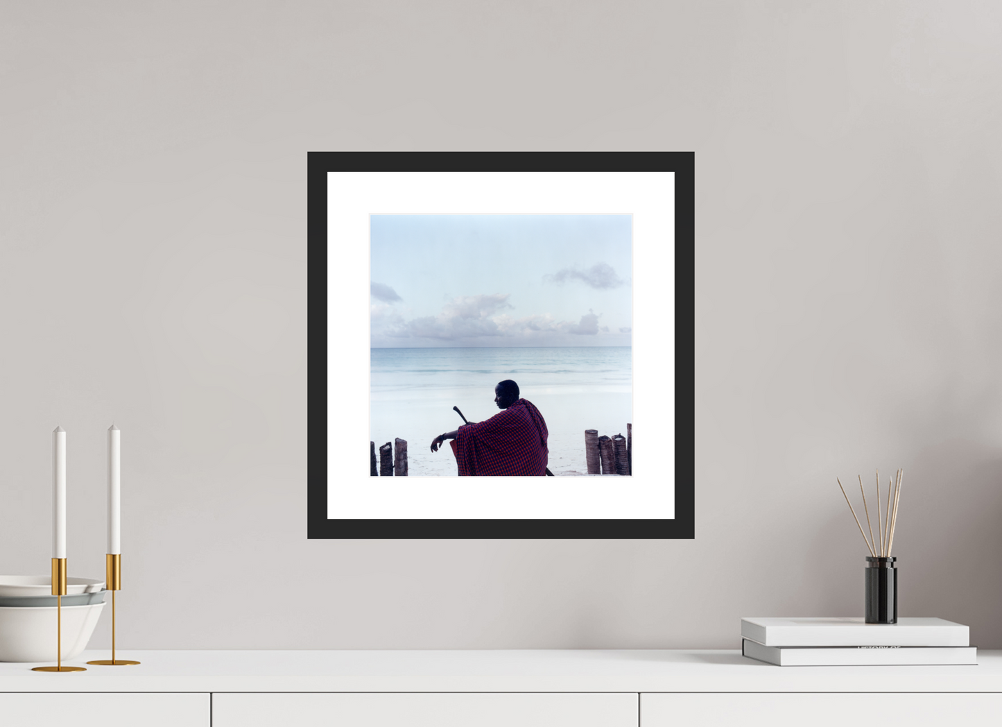 30 x 30 cm, Wood Frame with Passe-Partout | Black Matte Massai - Zanzibar, Tansania 02