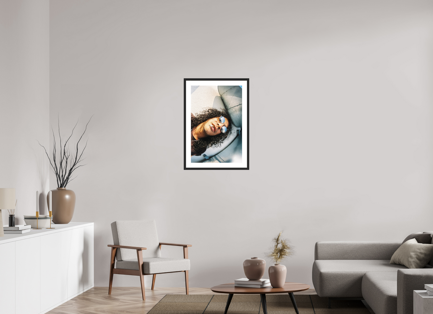 50 x 75 cm, Wood Frame with Passe-Partout | Black Matte Slash 01