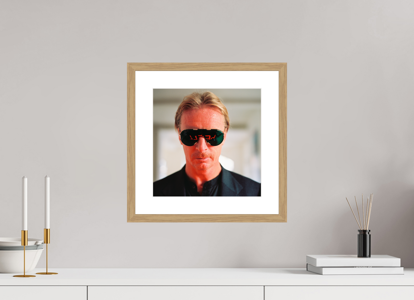 30 x 30 cm, Wood Frame with Passe-Partout | Oak DJ Hell 01