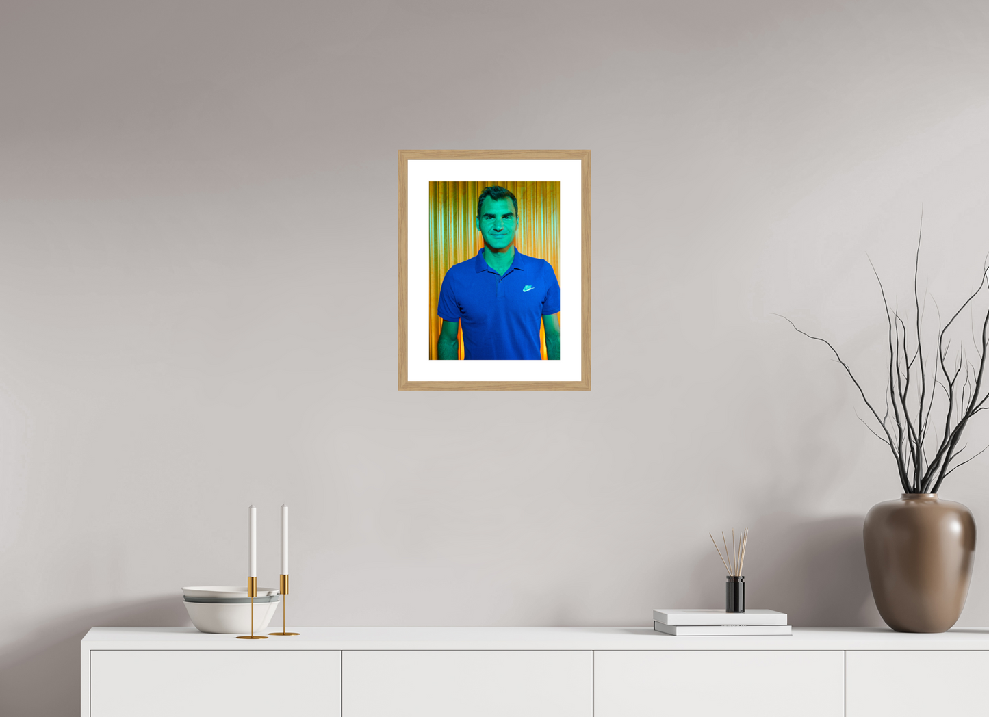 30 x 40,6 cm, Wood Frame with Passe-Partout | Oak Roger Federer 03
