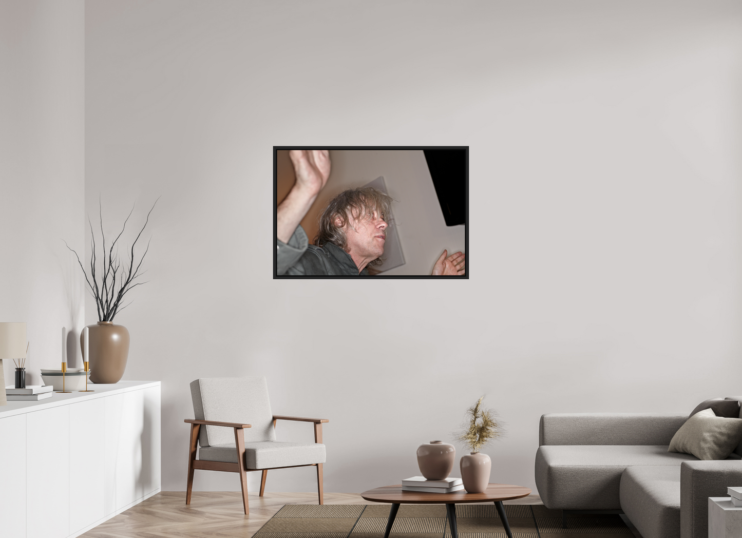 105 x 70 cm, Floater Frame | Black Matte Bob Geldof 07