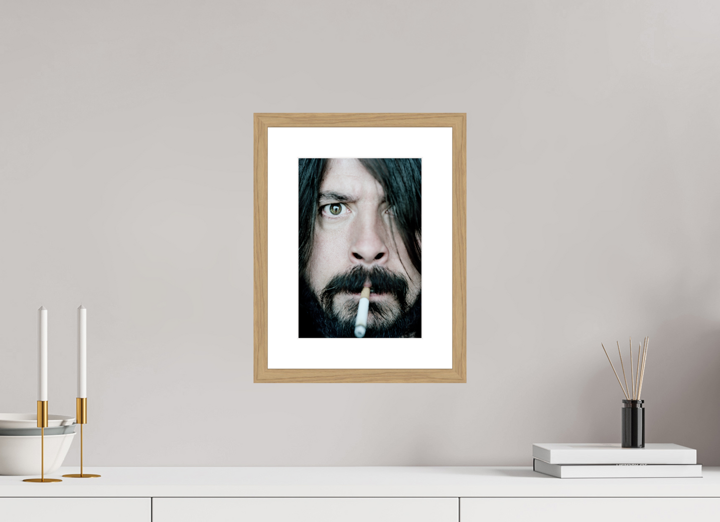 20 x 28,8 cm, Wood Frame with Passe-Partout | Oak Dave Grohl - Foo Fighters 01