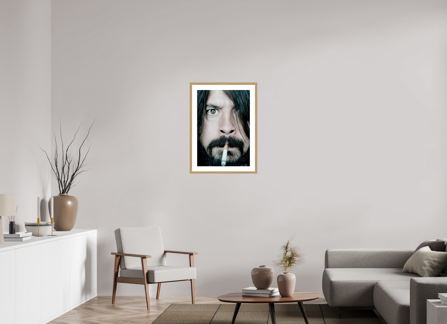 50 x 71,9 cm, Wood Frame with Passe-Partout | Oak Dave Grohl - Foo Fighters 01