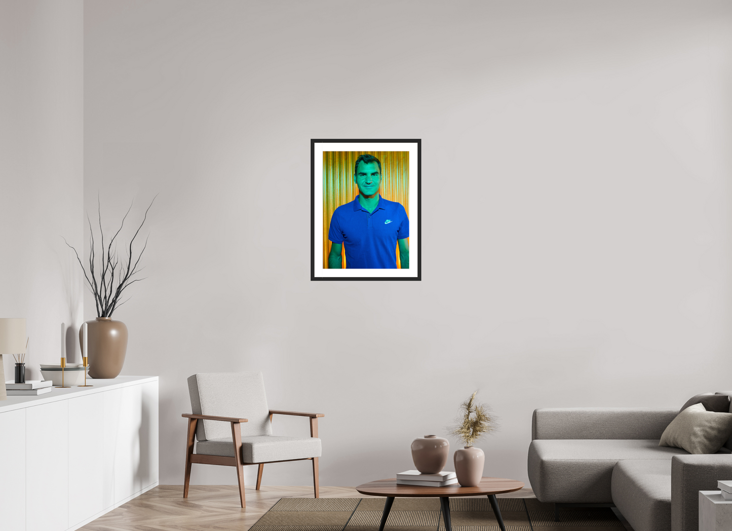 50 x 67,7 cm, Wood Frame with Passe-Partout | Black Matte Roger Federer 03