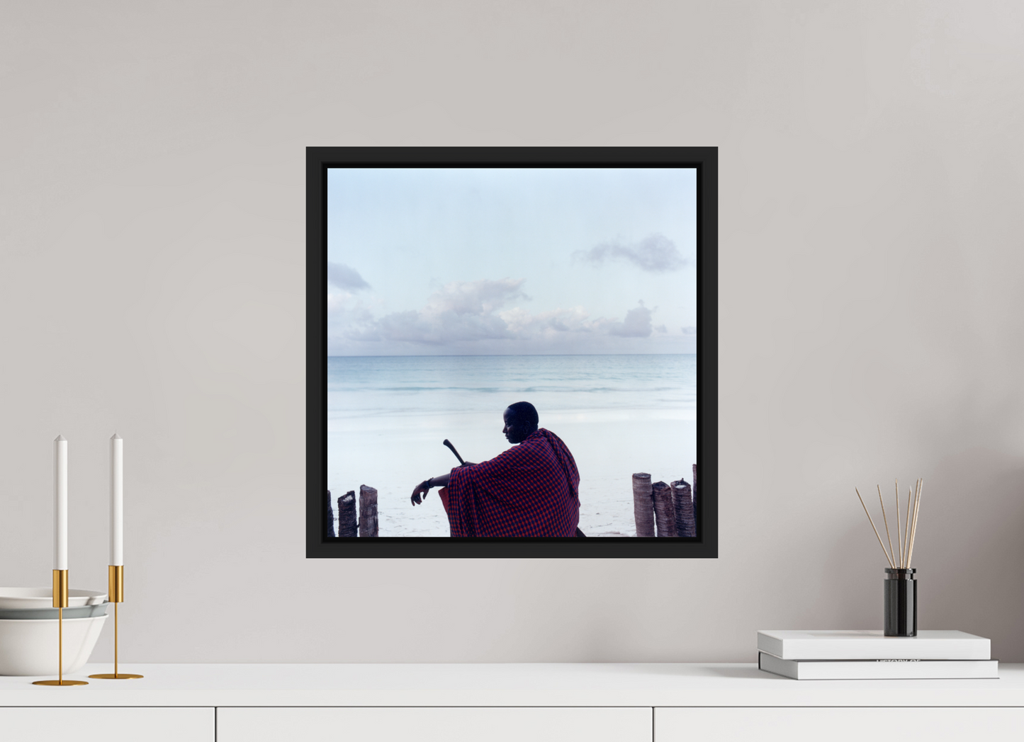 40 x 40 cm, Floater Frame | Black Matte Massai - Zanzibar, Tansania 02