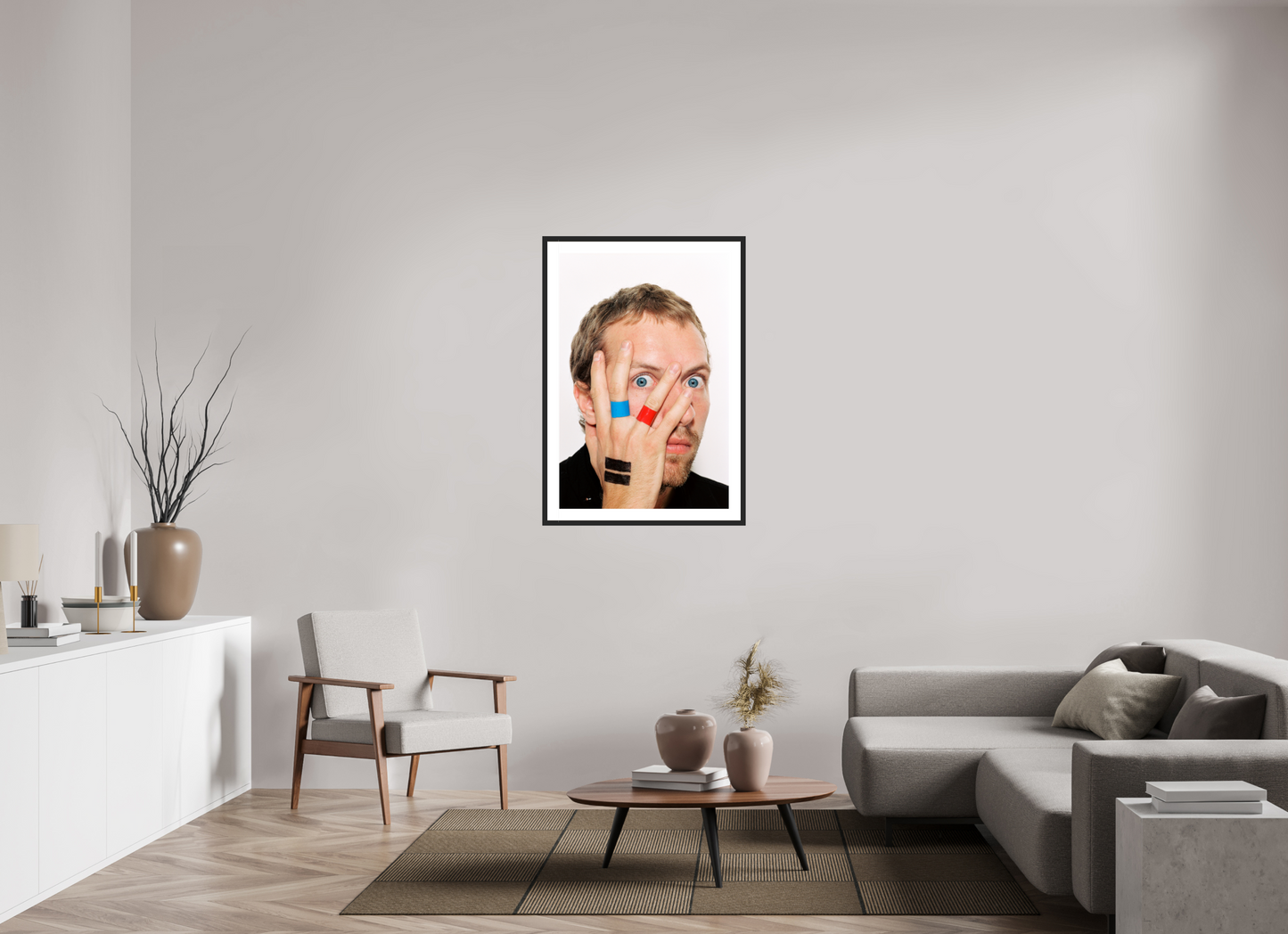 70 x 105 cm, Wood Frame with Passe-Partout | Black Matte Chris Martin - Coldplay 06