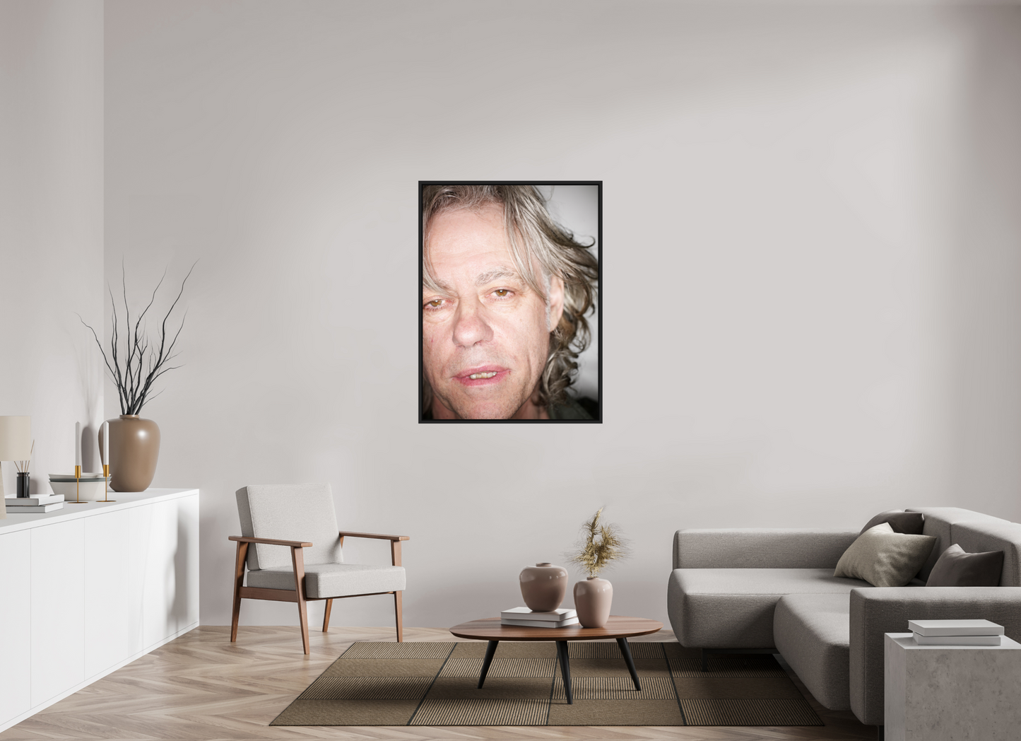 90 x 120 cm, Floater Frame | Black Matte Bob Geldof 03