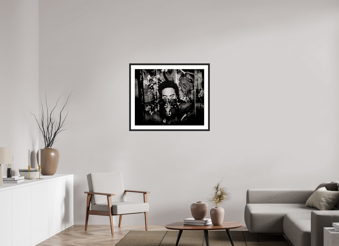85,9 x 70 cm, Wood Frame with Passe-Partout | Black Matte Lenny Kravitz 01
