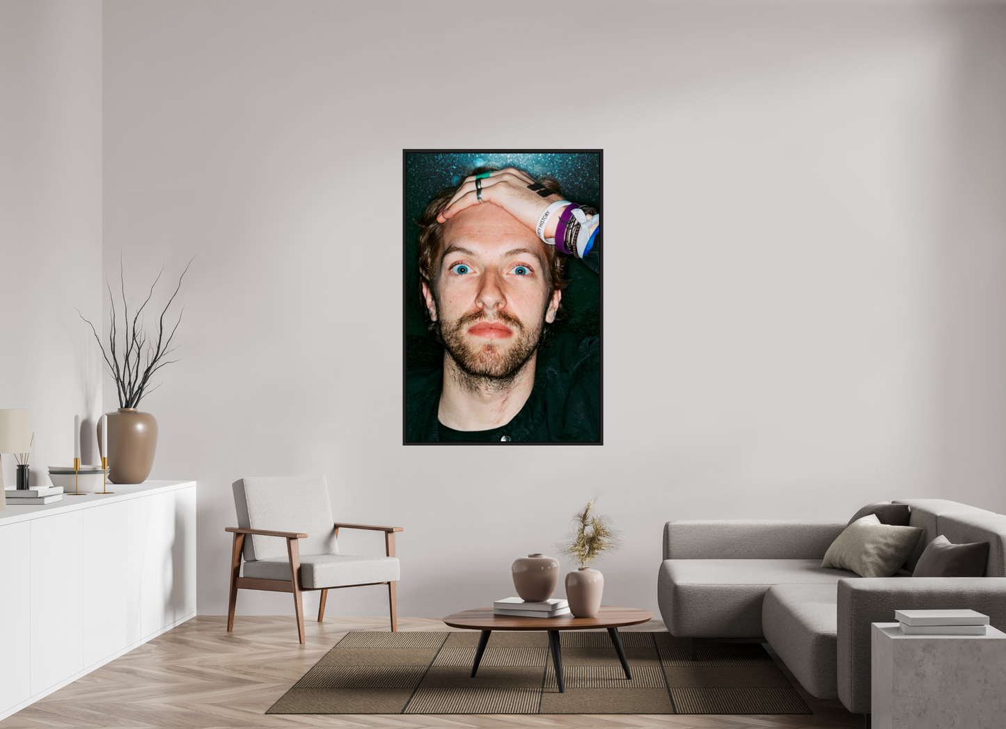 100 x 150 cm, Floater Frame | Black Matte Chris Martin - Coldplay 07