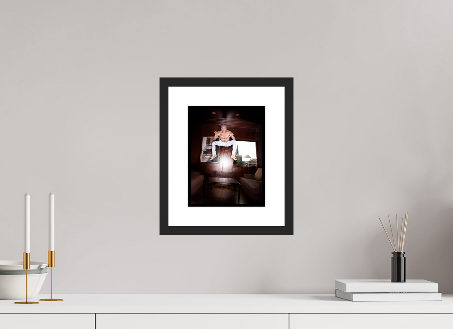 20 x 25,7 cm, Wood Frame with Passe-Partout | Black Matte Flea - Red Hot Chili Peppers 02