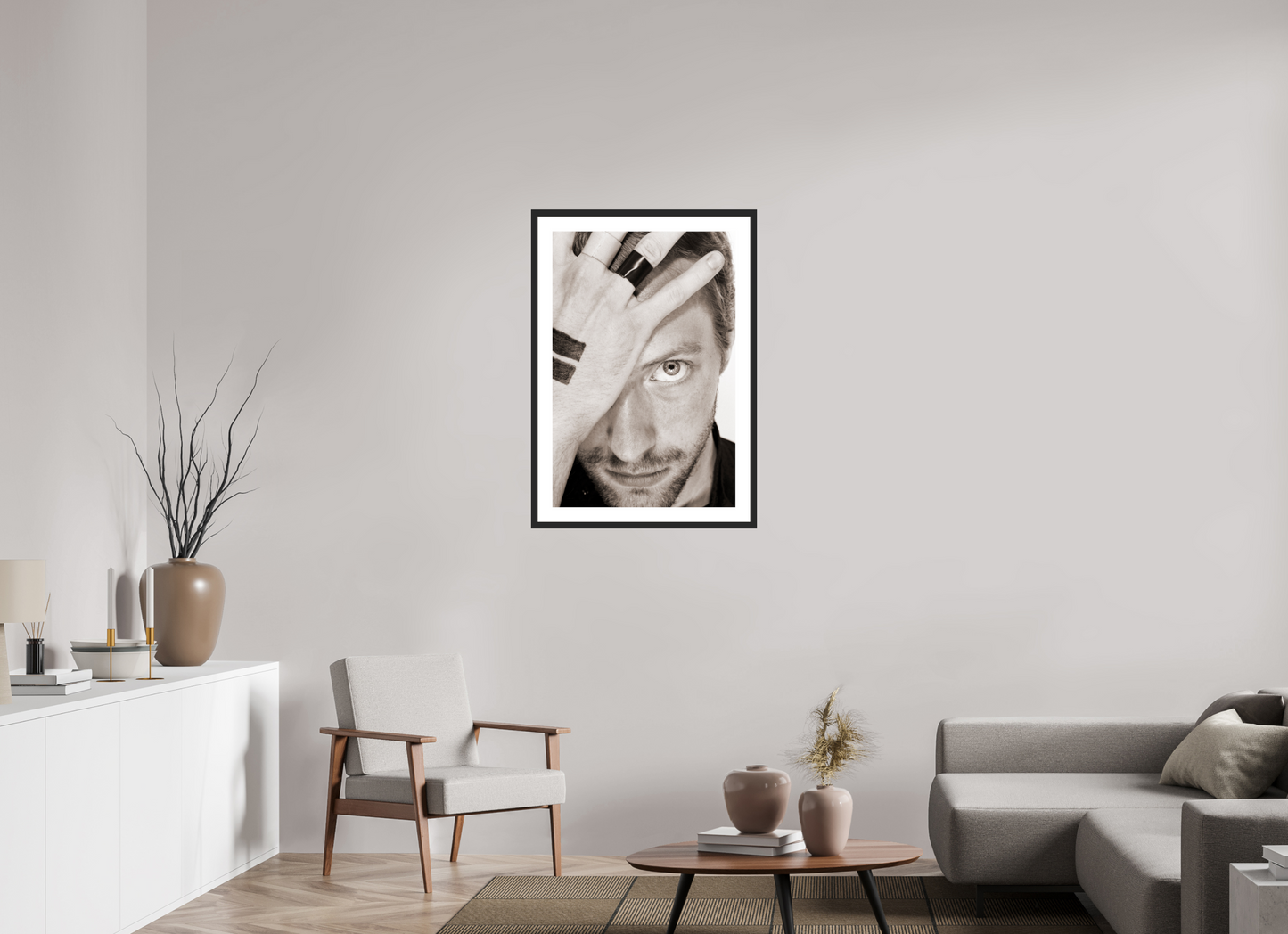 60 x 90 cm, Wood Frame with Passe-Partout | Black Matte Chris Martin - Coldplay 05