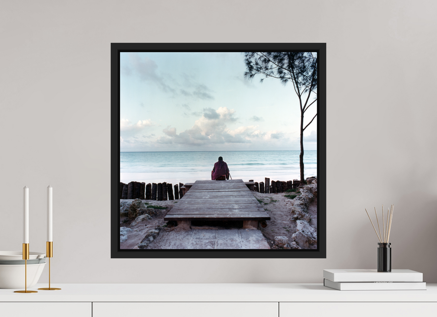 50 x 50 cm, Floater Frame | Black Matte Massai - Zanzibar, Tansania 01