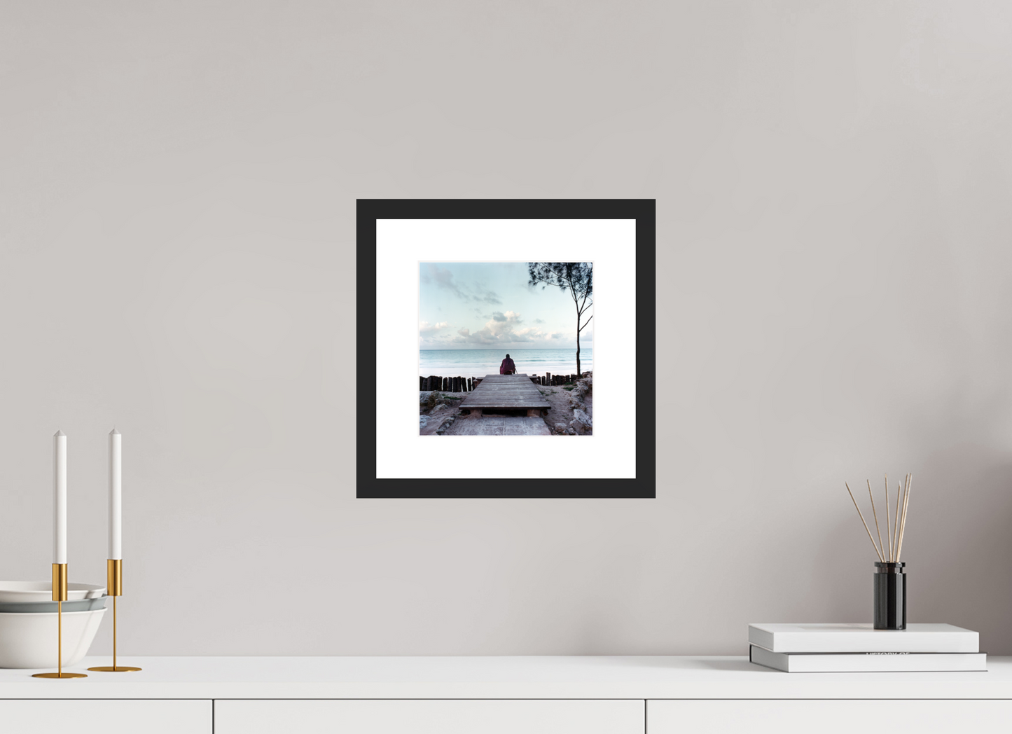 20 x 20 cm, Wood Frame with Passe-Partout | Black Matte Massai - Zanzibar, Tansania 01