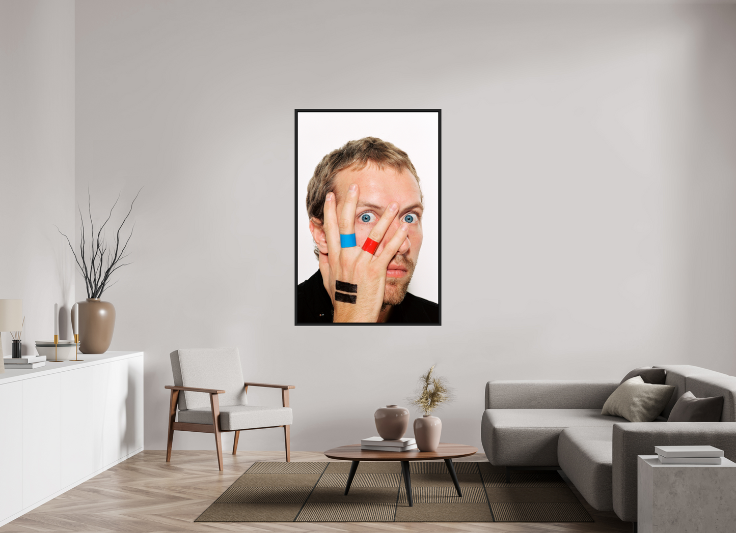 100 x 150 cm, Floater Frame | Black Matte Chris Martin - Coldplay 06