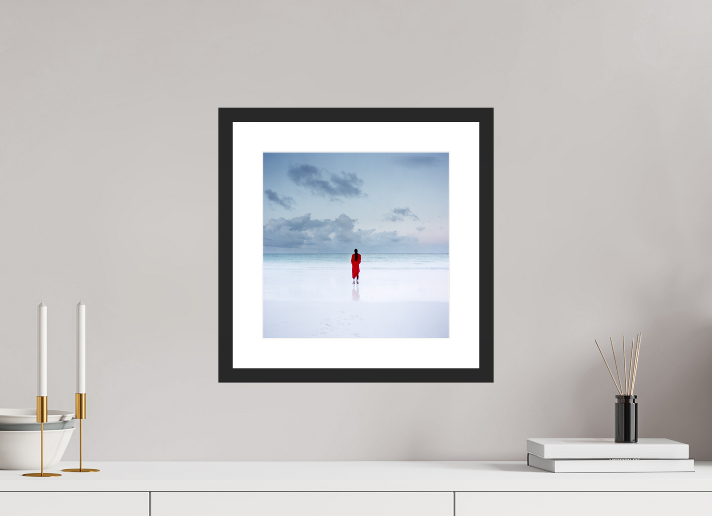 30 x 30 cm, Wood Frame with Passe-Partout | Black Matte Massai - Zanzibar, Tansania 03