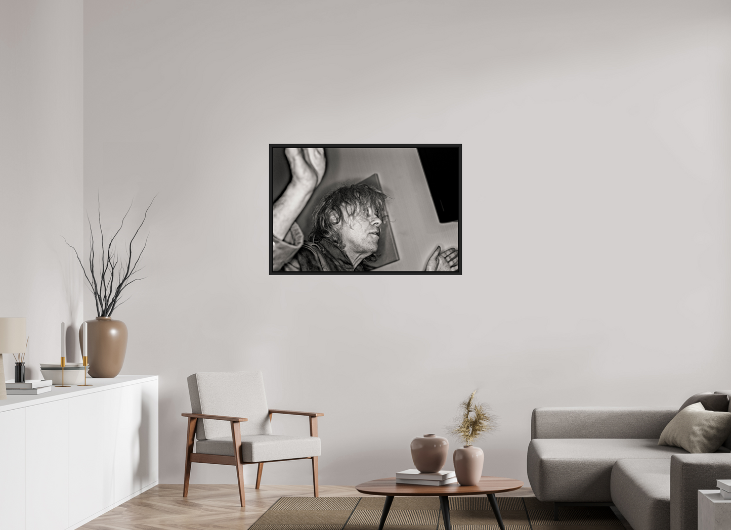 105 x 70 cm, Floater Frame | Black Matte Bob Geldof 08