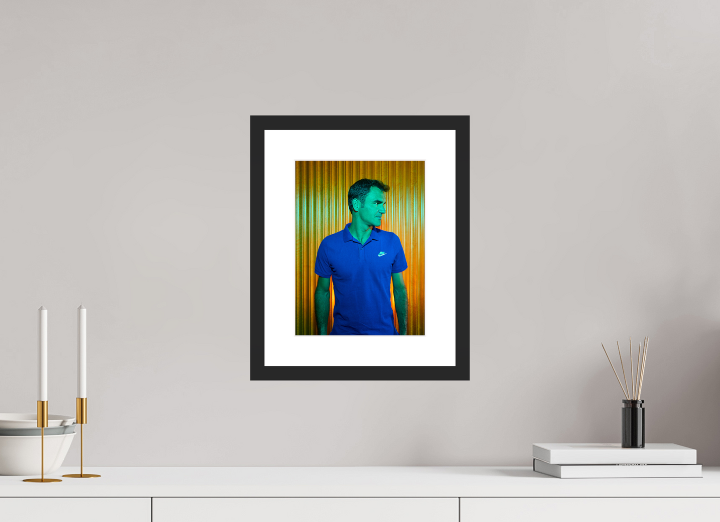 21 x 28 cm, Wood Frame with Passe-Partout | Black Matte Roger Federer 01