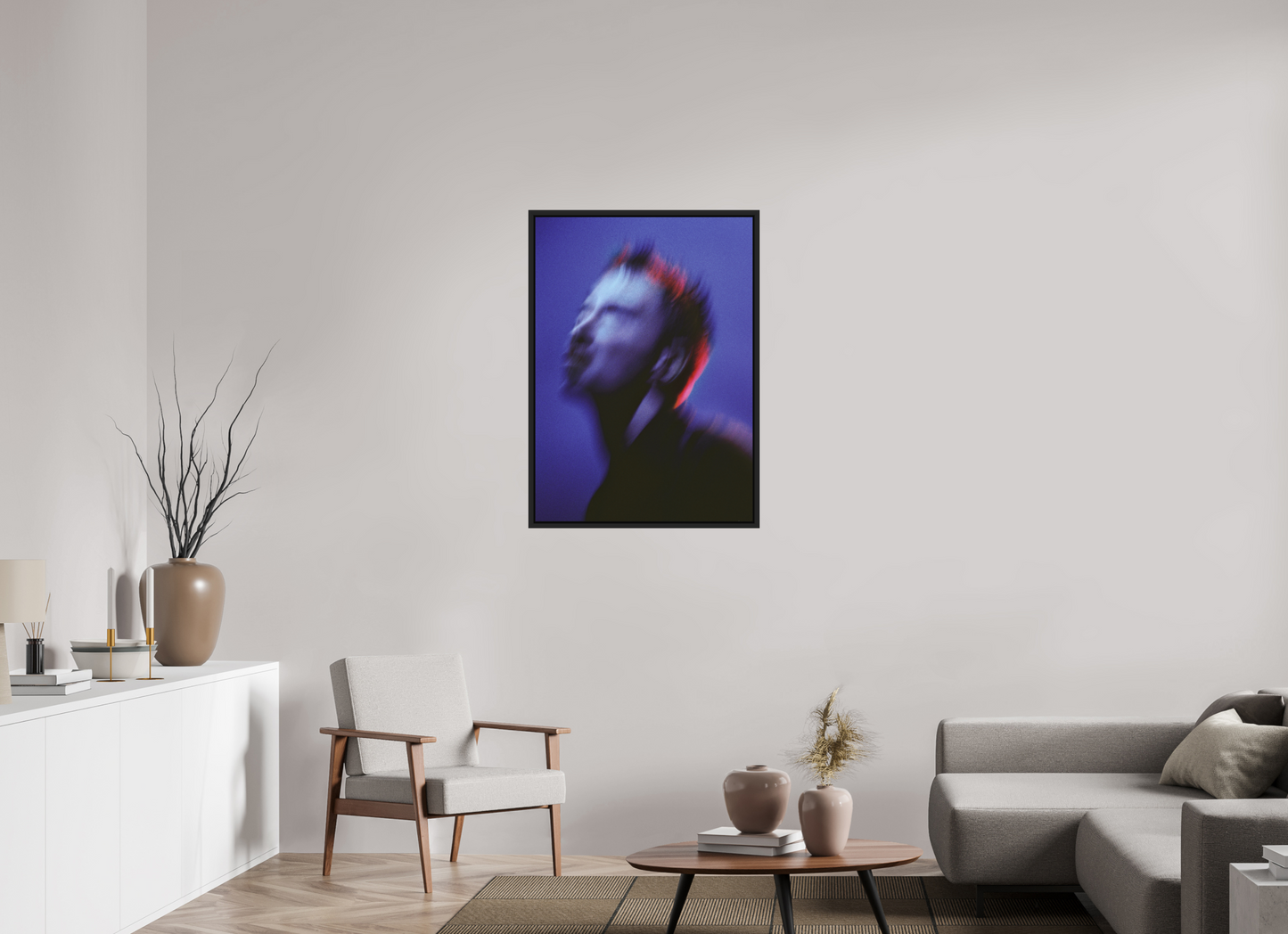 70 x 98 cm, Floater Frame | Black Matte Thom Yorke - Radiohead 01
