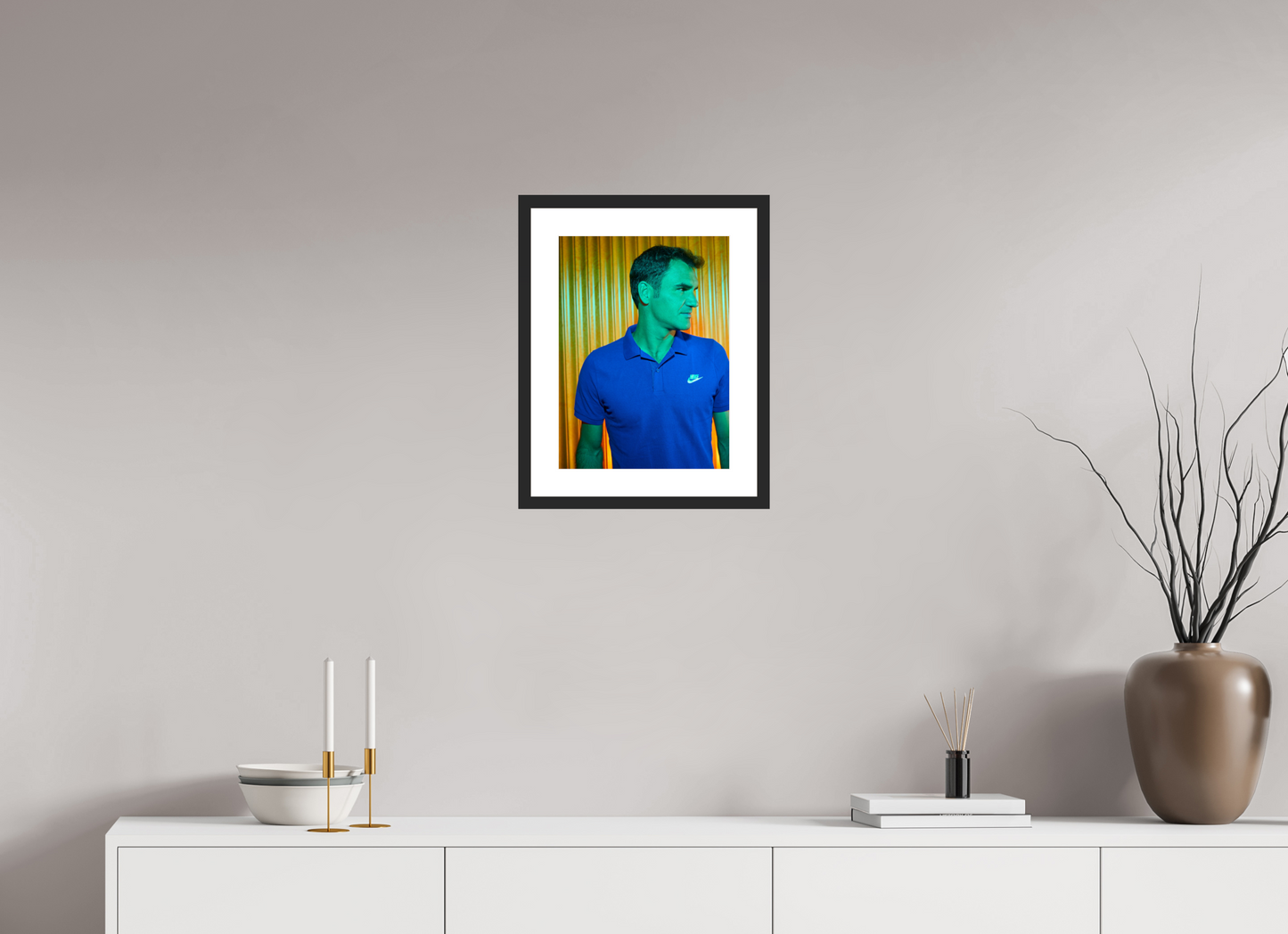 30 x 40,6 cm, Wood Frame with Passe-Partout | Black Matte Roger Federer 02