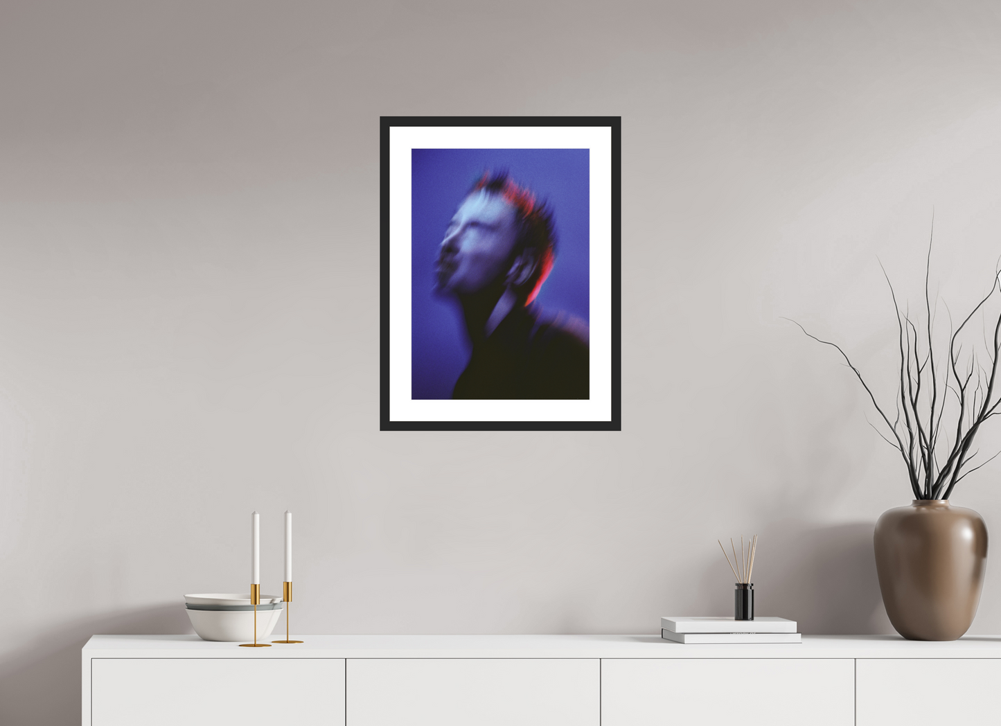 40 x 56 cm, Wood Frame with Passe-Partout | Black Matte Thom Yorke - Radiohead 01