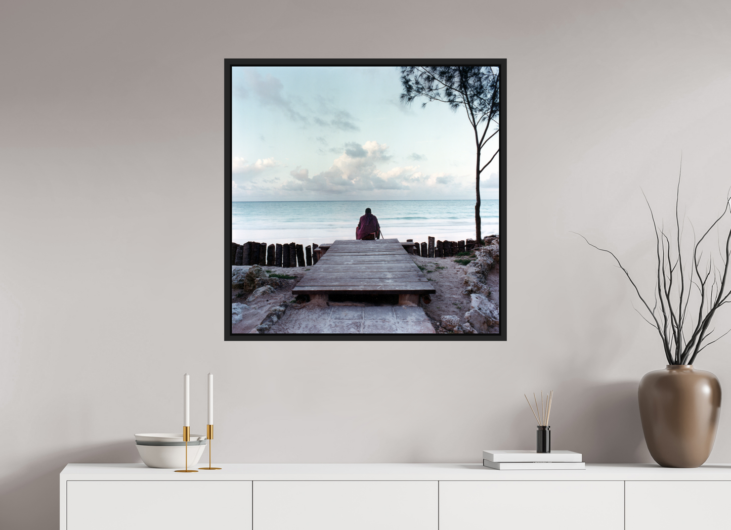 80 x 80 cm, Floater Frame | Black Matte Massai - Zanzibar, Tansania 01
