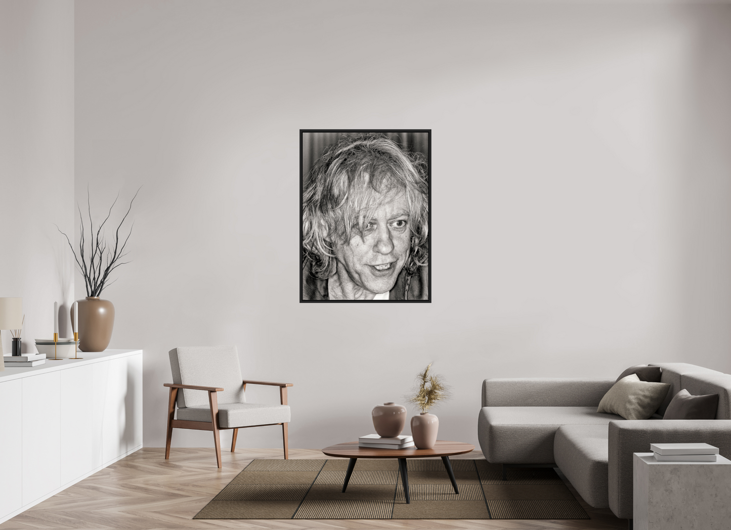 90 x 120 cm, Floater Frame | Black Matte Bob Geldof 06