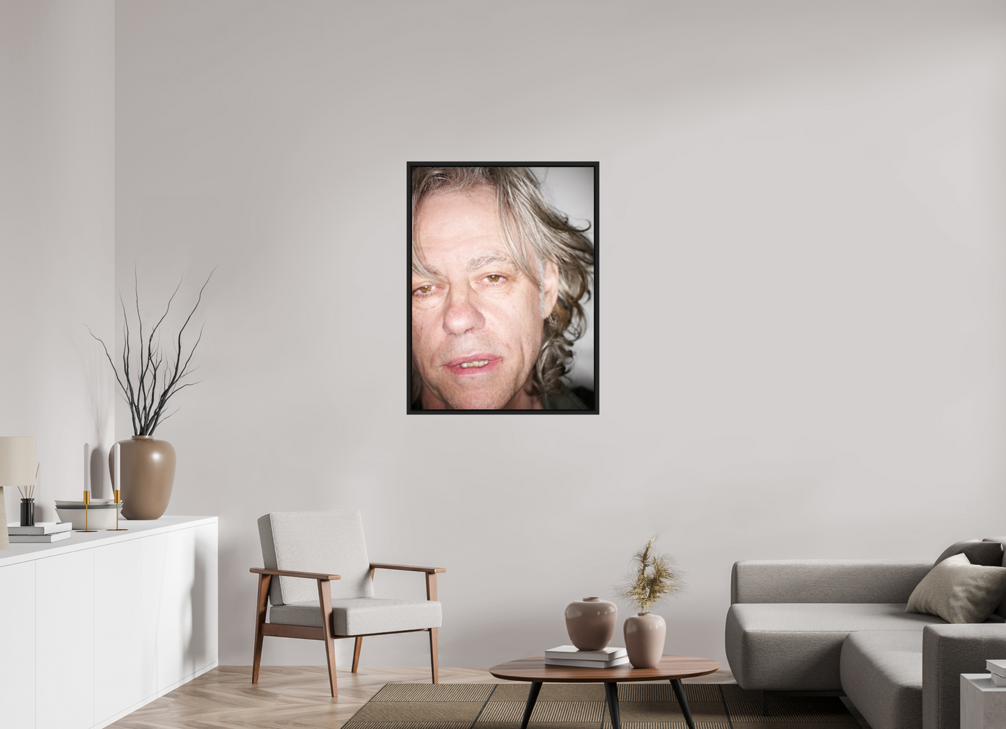 75 x 100 cm, Floater Frame | Black Matte Bob Geldof 03