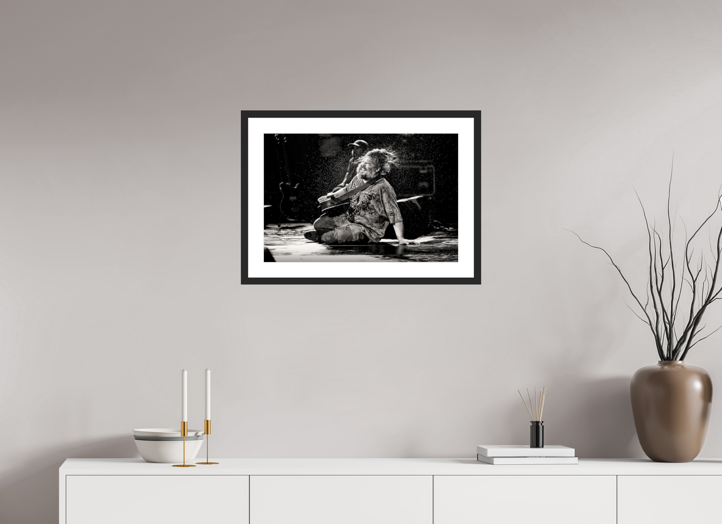 60 x 40 cm, Wood Frame with Passe-Partout | Black Matte Jack Black - Tenacious D Live 01
