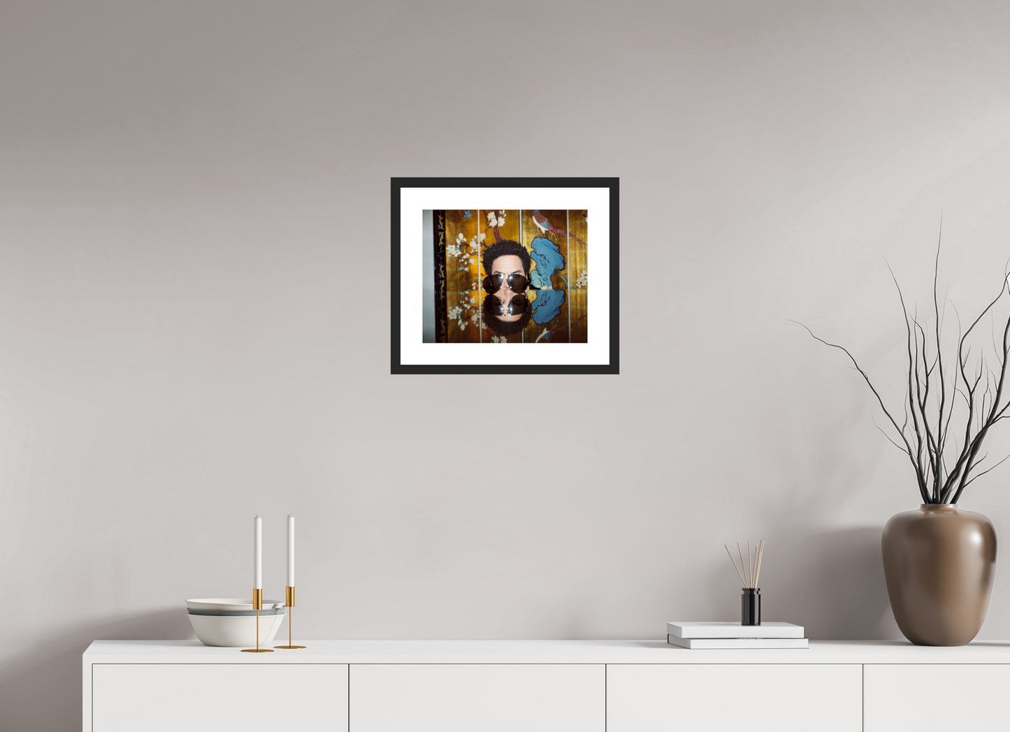 36,8 x 30 cm, Wood Frame with Passe-Partout | Black Matte Lenny Kravitz 03