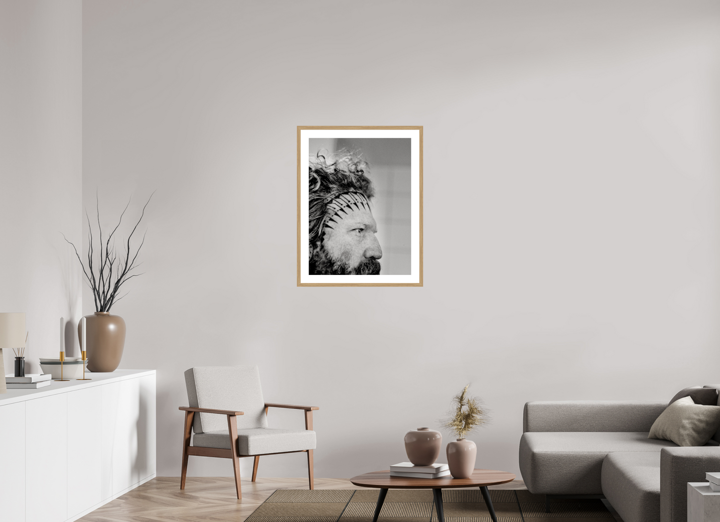 60 x 80 cm, Wood Frame with Passe-Partout | Oak Brent Hinds - Mastodon 01