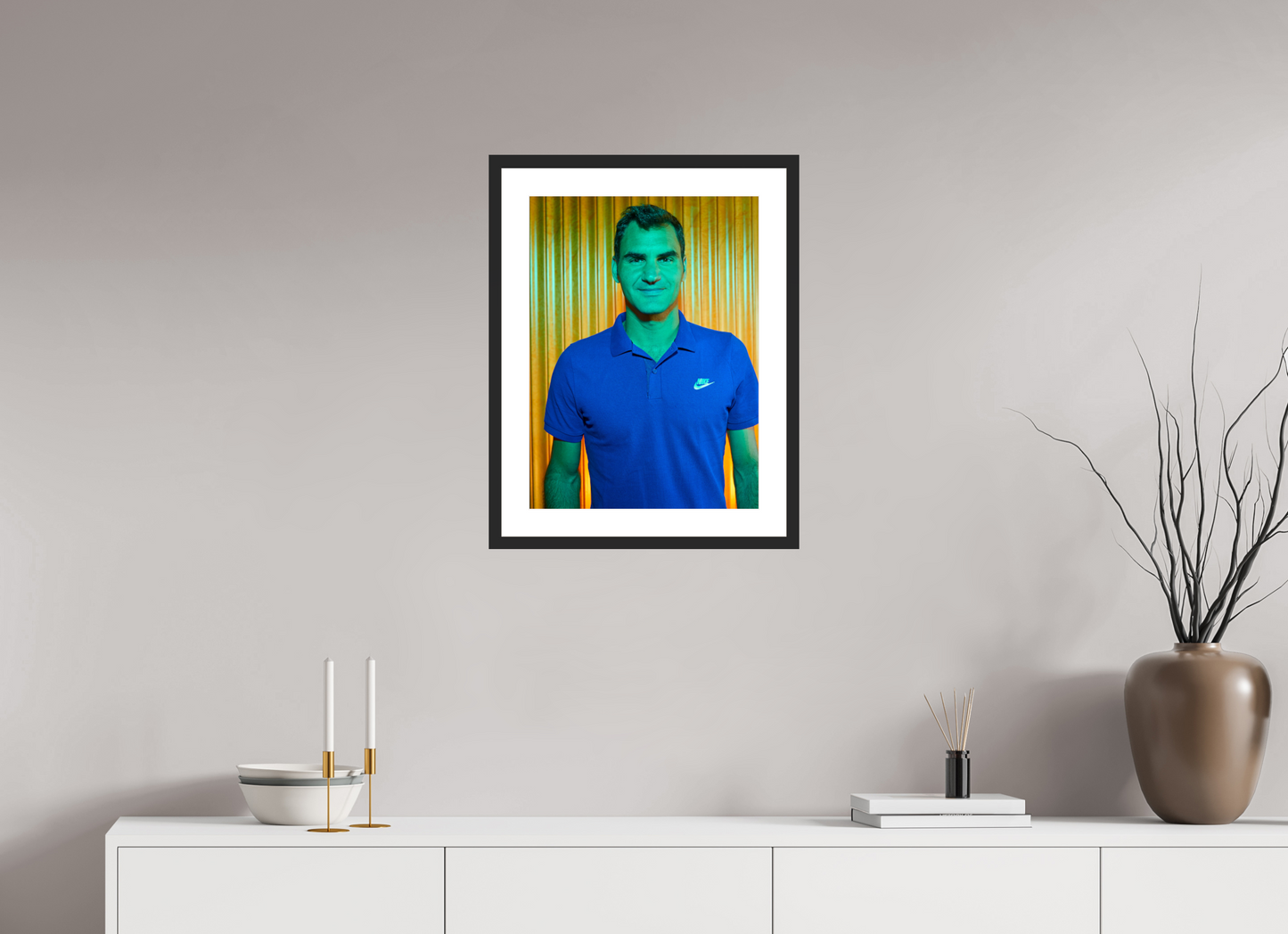 40 x 54,2 cm, Wood Frame with Passe-Partout | Black Matte Roger Federer 03