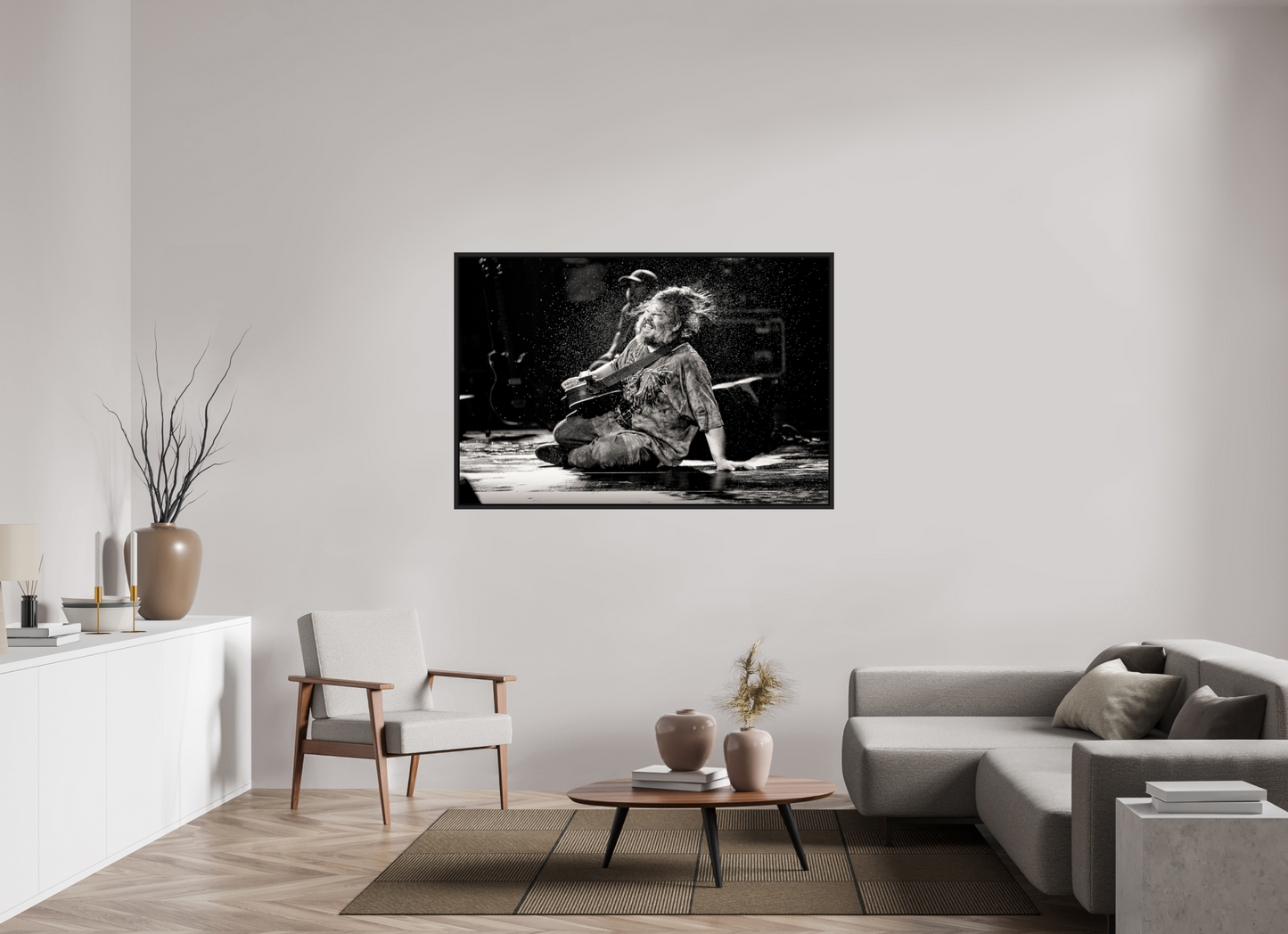 150 x 100 cm, Floater Frame | Black Matte Jack Black - Tenacious D Live 01