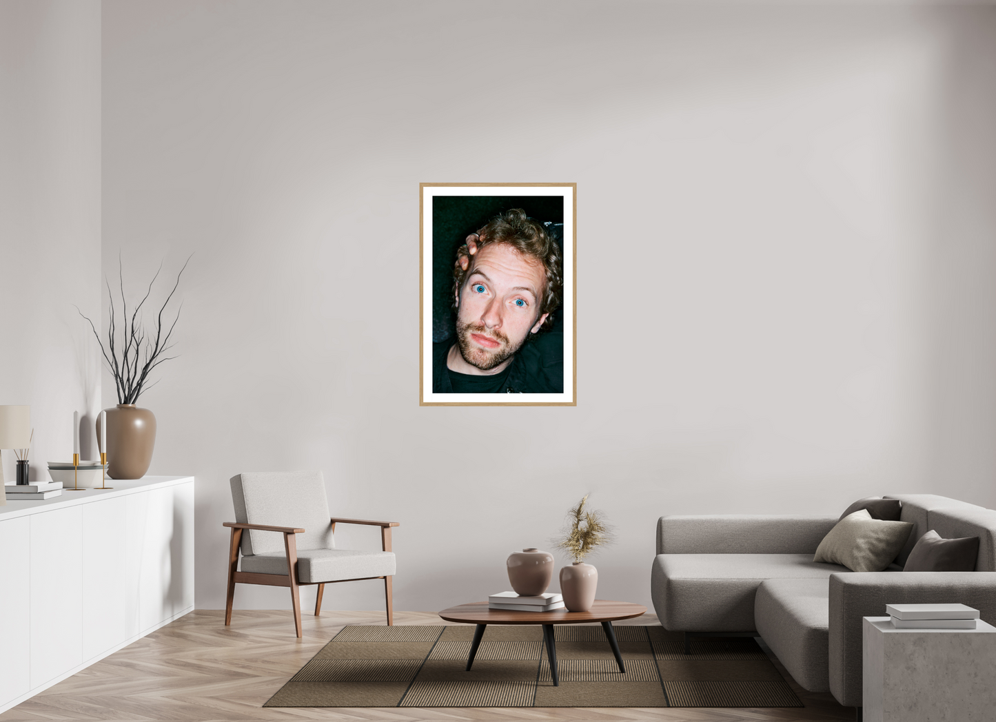 70 x 105 cm, Wood Frame with Passe-Partout | Oak Chris Martin - Coldplay 08