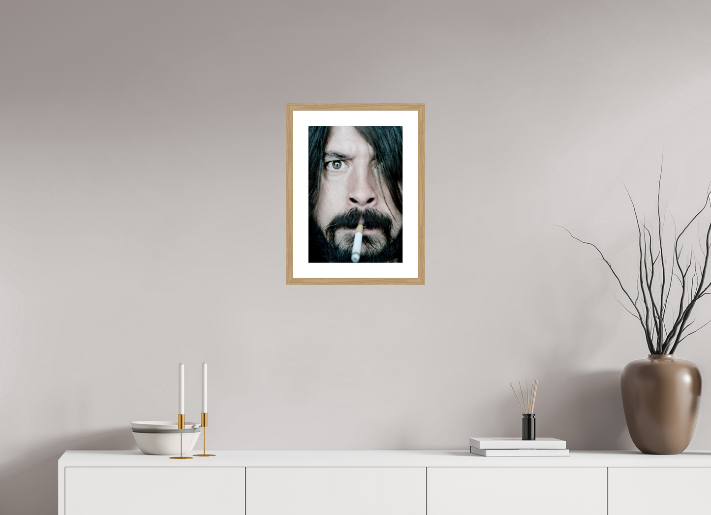 30 x 43,2 cm, Wood Frame with Passe-Partout | Oak Dave Grohl - Foo Fighters 01