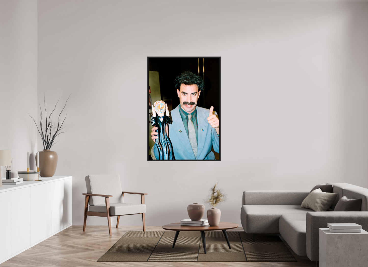 100 x 144,3 cm, Floater Frame | Black Matte Sacha Baron Cohen 01