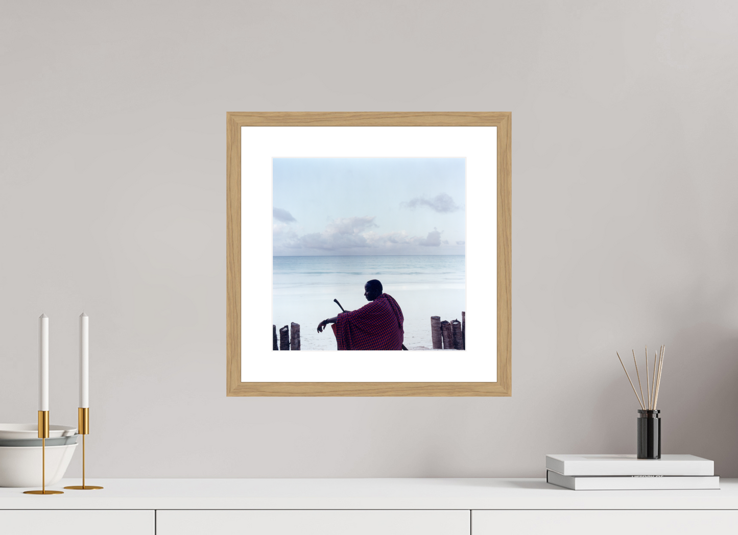 30 x 30 cm, Wood Frame with Passe-Partout | Oak Massai - Zanzibar, Tansania 02