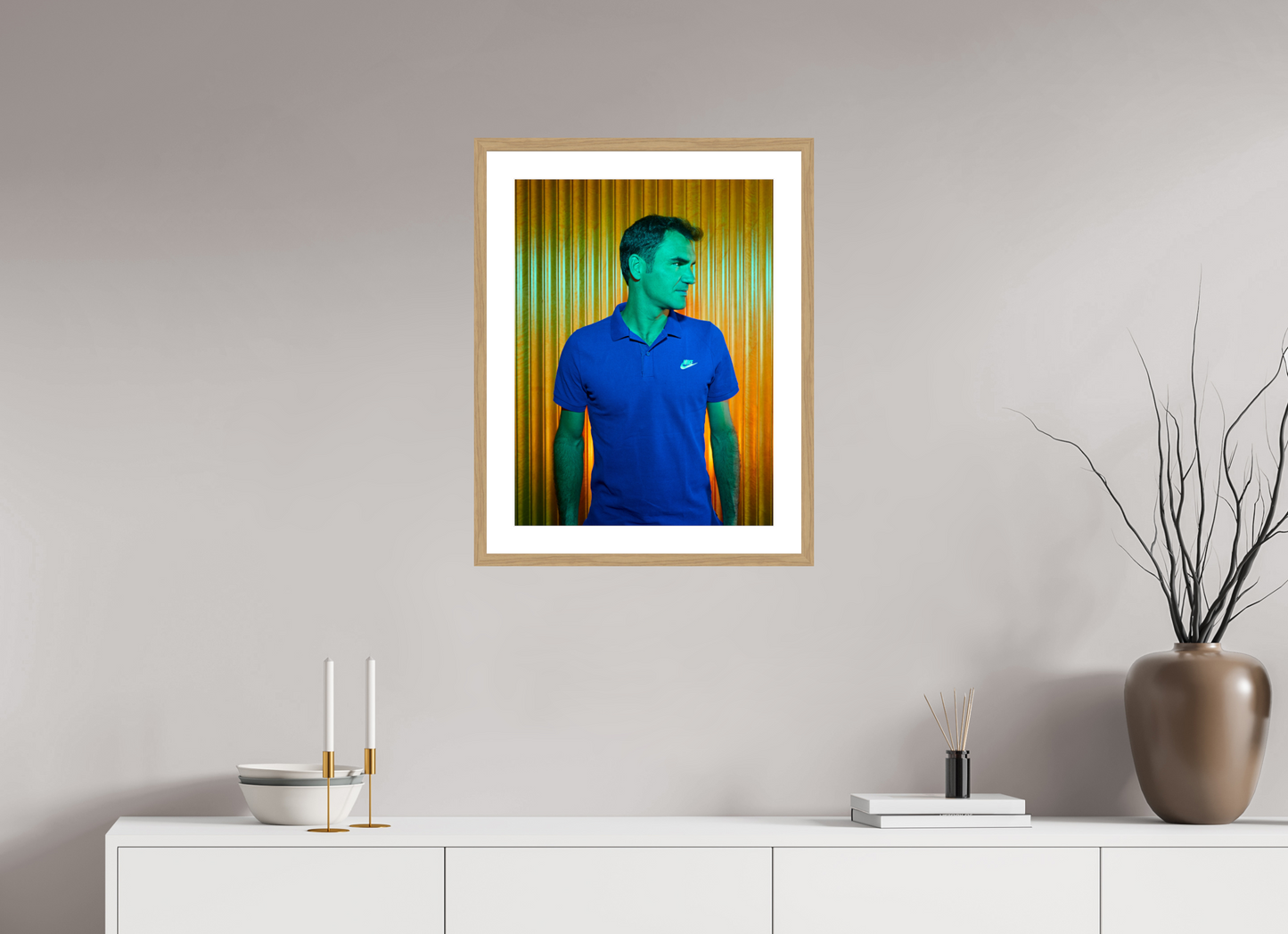 45 x 60 cm, Wood Frame with Passe-Partout | Oak Roger Federer 01