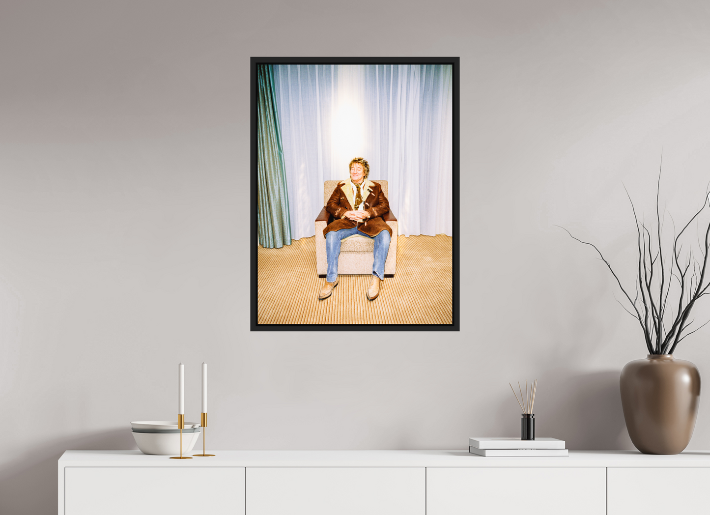 60 x 80 cm, Floater Frame | Black Matte Rod Stewart 01