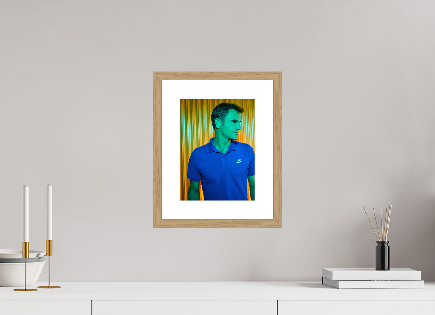20 x 27,1 cm, Wood Frame with Passe-Partout | Oak Roger Federer 02